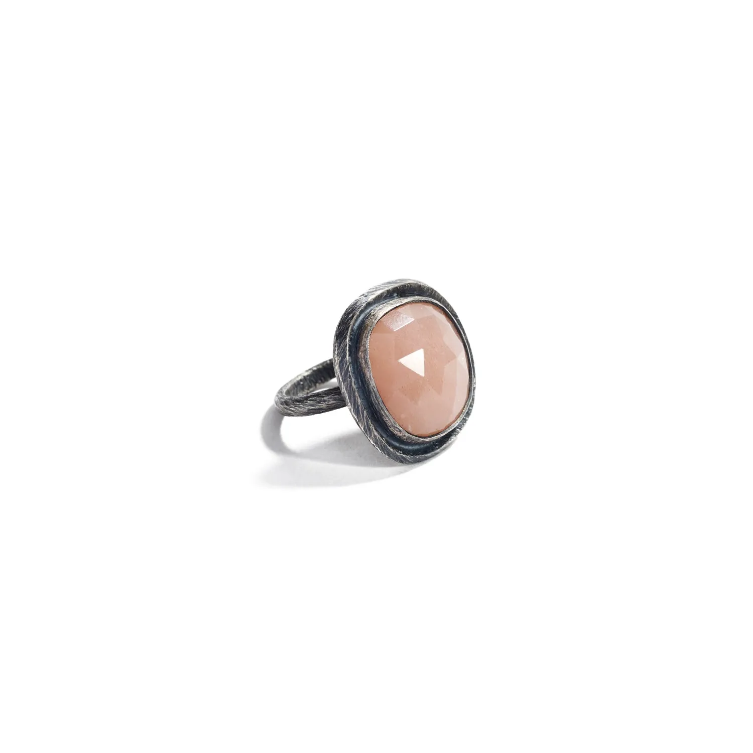 Large Oxidized Peach Moonstone Ring