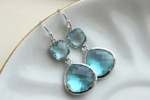 Large Silver Aquamarine Earrings Aqua Blue Jewelry - Aquamarine Bridesmaid Earrings Blue Wedding Earrings Something Blue Jewelry - Turquoise