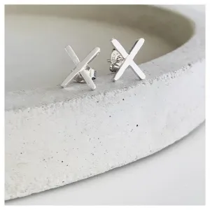 Large Silver Cross Stud Earrings