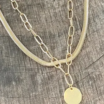 Layered Gold Necklace With A Coin Pendant