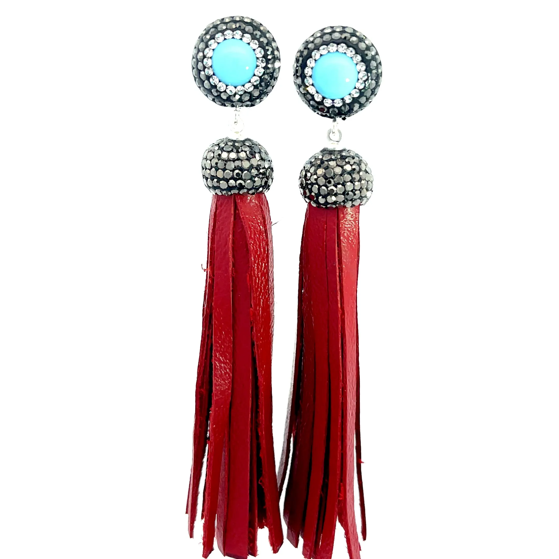 Leather 925 Sterling Silver Gemstone Tassel Earring