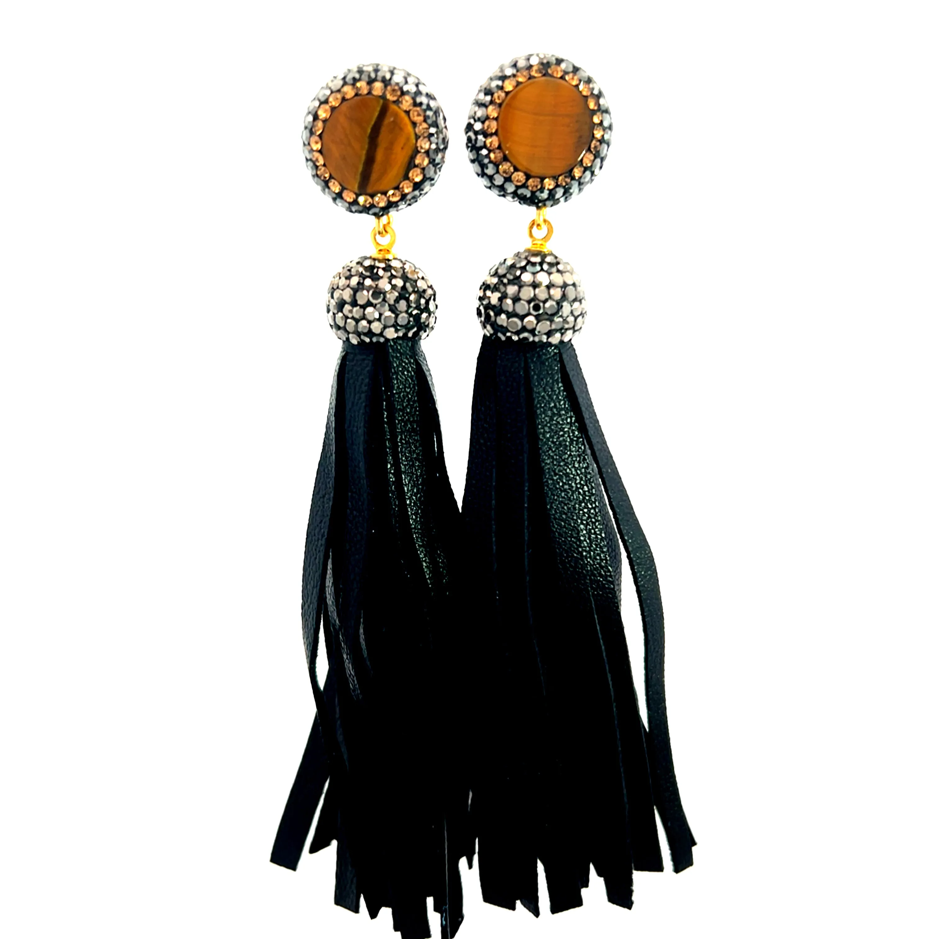 Leather 925 Sterling Silver Gemstone Tassel Earring