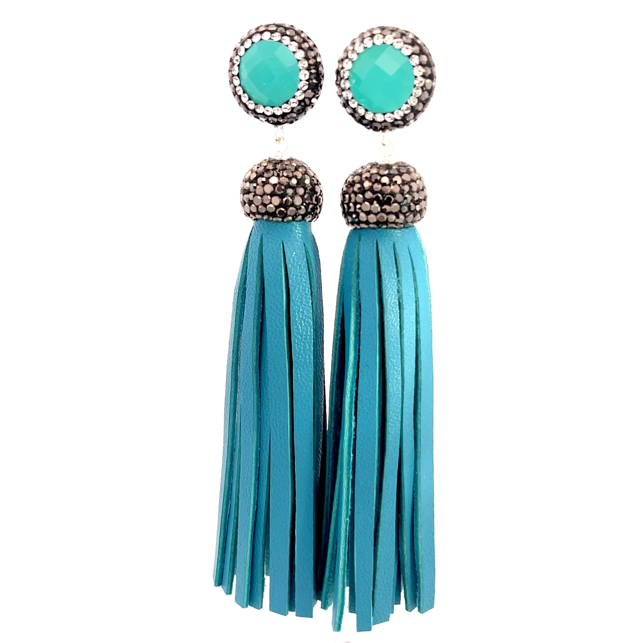 Leather 925 Sterling Silver Gemstone Tassel Earring