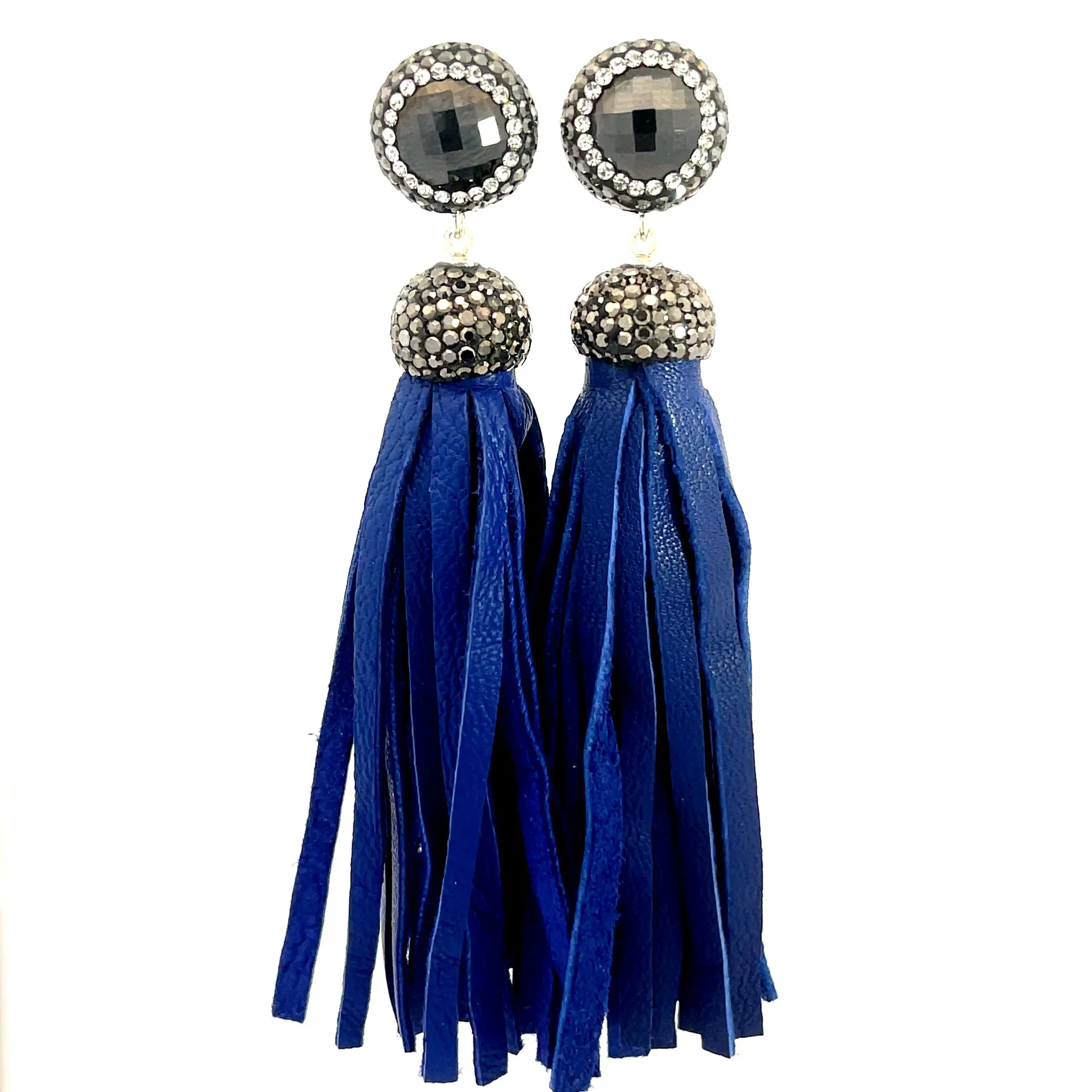 Leather 925 Sterling Silver Gemstone Tassel Earring