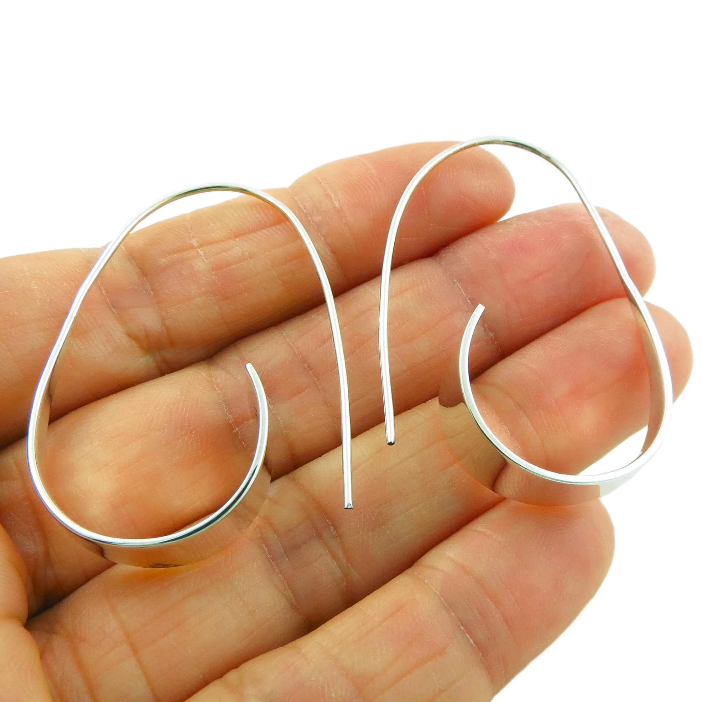 Long Sterling Silver Threader Hoop Earrings