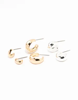 Mixed Metals Simple Hoop Earrings 3-Pack