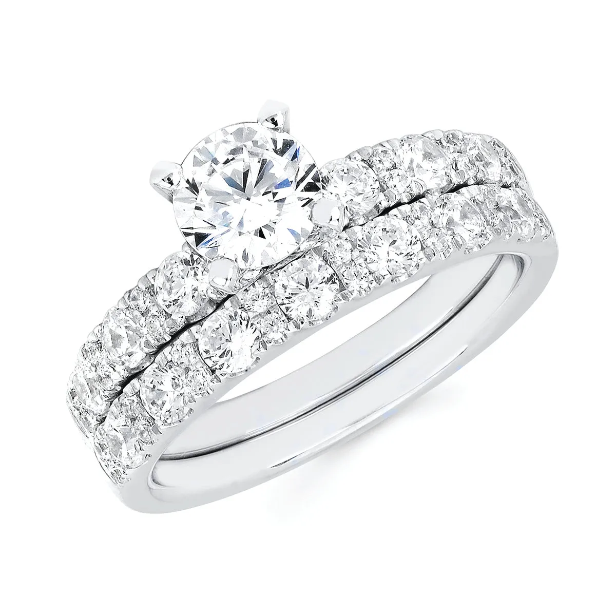 Modern Bridal: 1/2 Ctw. Diamond Semi Mount shown with a 3/4 Ct. Round Center Diamond in 14K Gold