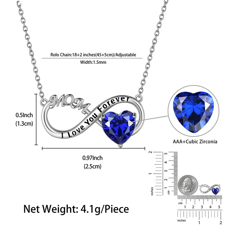 Mom Necklace Heart Birthstone Pendant Infinite Jewelry Women Mother's Day Gifts