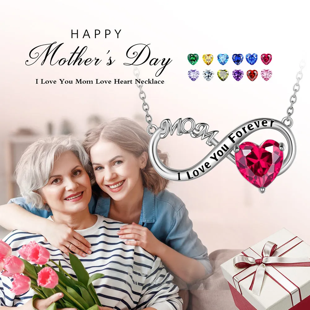 Mom Necklace Heart Birthstone Pendant Infinite Jewelry Women Mother's Day Gifts