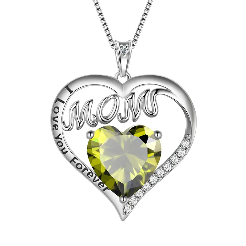 Mom Necklace Heart Birthstone Pendant Jewelry Women Mother's Day Gifts