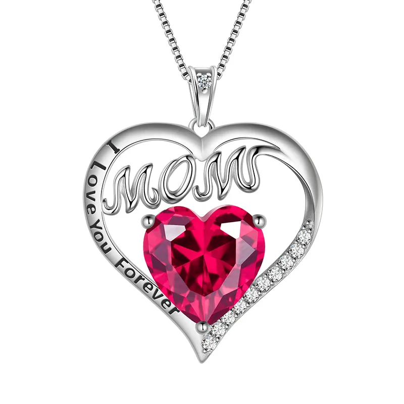 Mom Necklace Heart Birthstone Pendant Jewelry Women Mother's Day Gifts