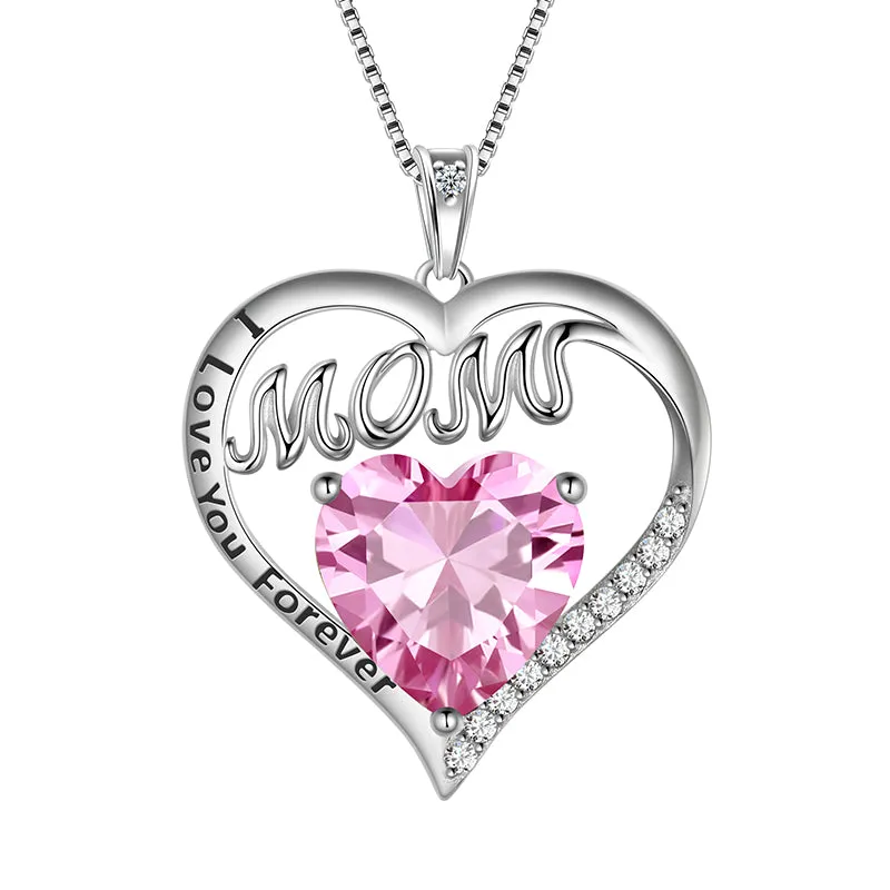 Mom Necklace Heart Birthstone Pendant Jewelry Women Mother's Day Gifts