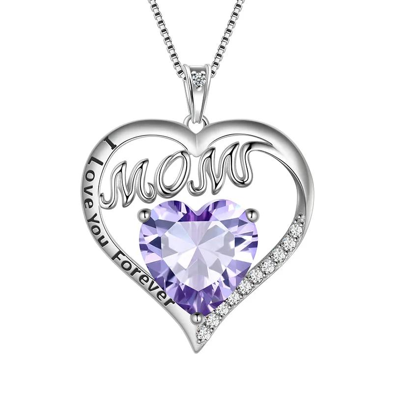 Mom Necklace Heart Birthstone Pendant Jewelry Women Mother's Day Gifts