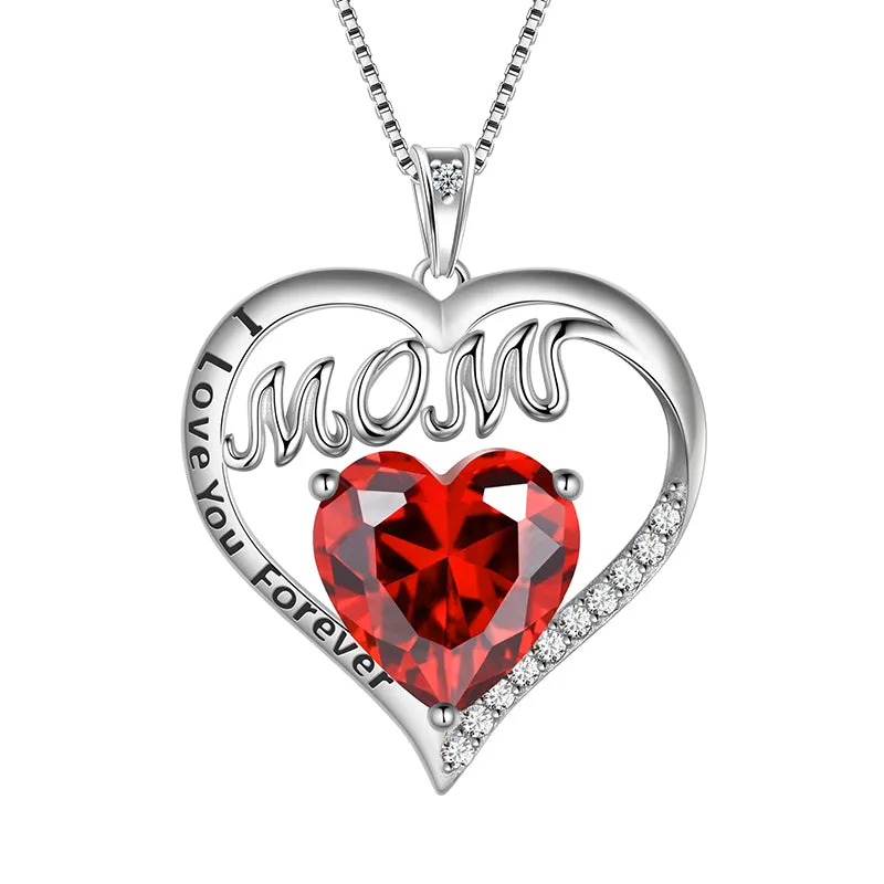 Mom Necklace Heart Birthstone Pendant Jewelry Women Mother's Day Gifts