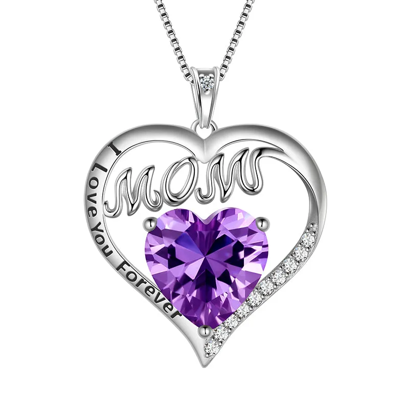 Mom Necklace Heart Birthstone Pendant Jewelry Women Mother's Day Gifts