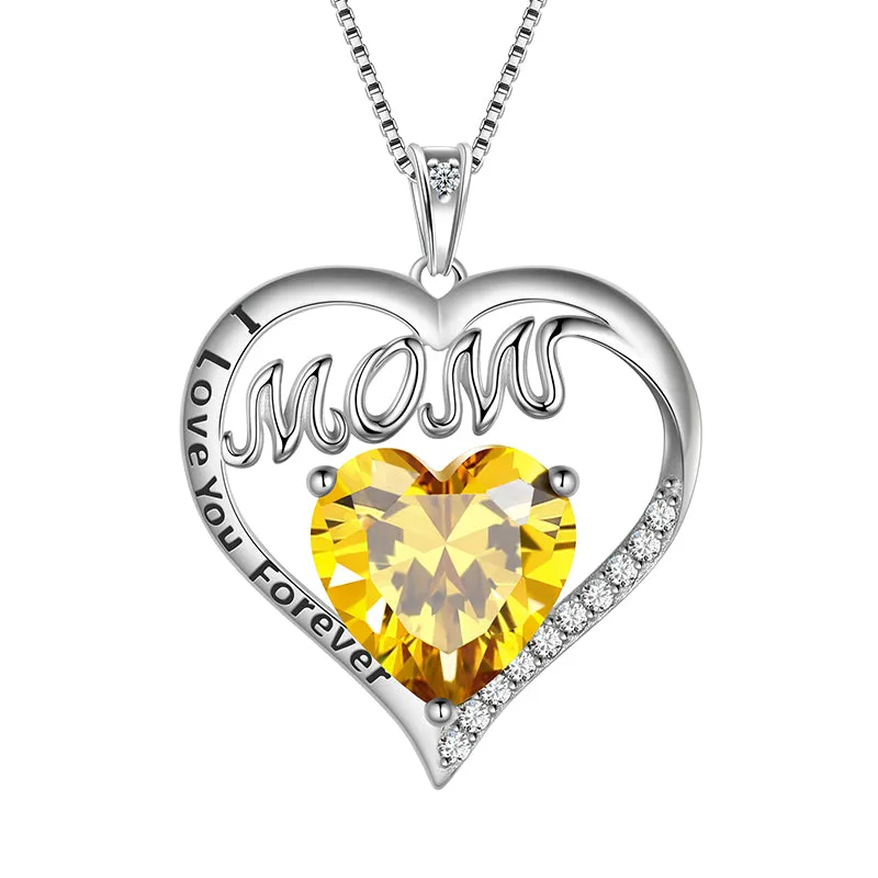 Mom Necklace Heart Birthstone Pendant Jewelry Women Mother's Day Gifts