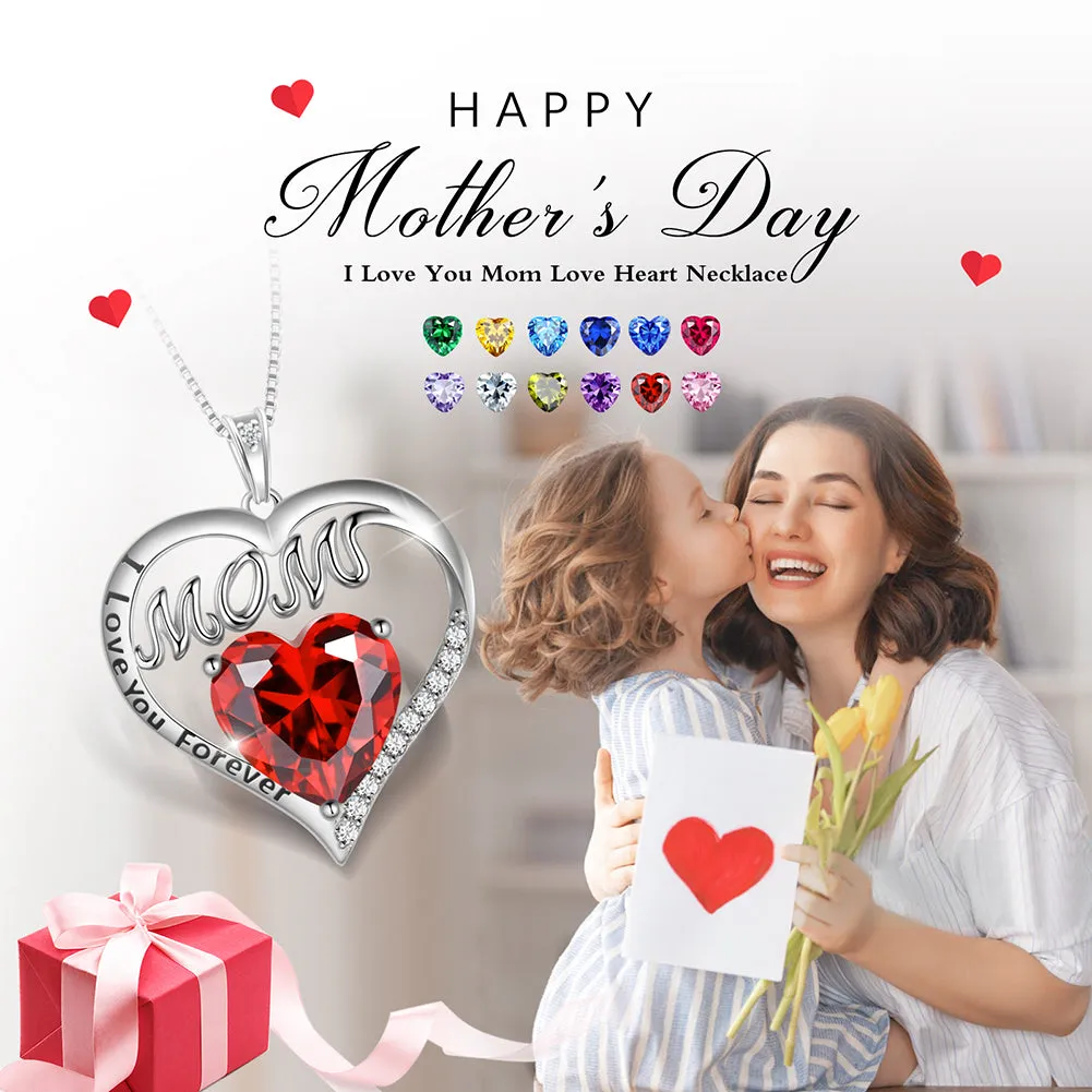 Mom Necklace Heart Birthstone Pendant Jewelry Women Mother's Day Gifts