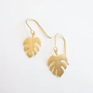 Monstera Leaf Earring - Brushed Gold Vermeil