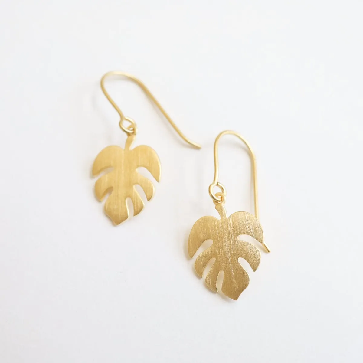 Monstera Leaf Earring - Brushed Gold Vermeil