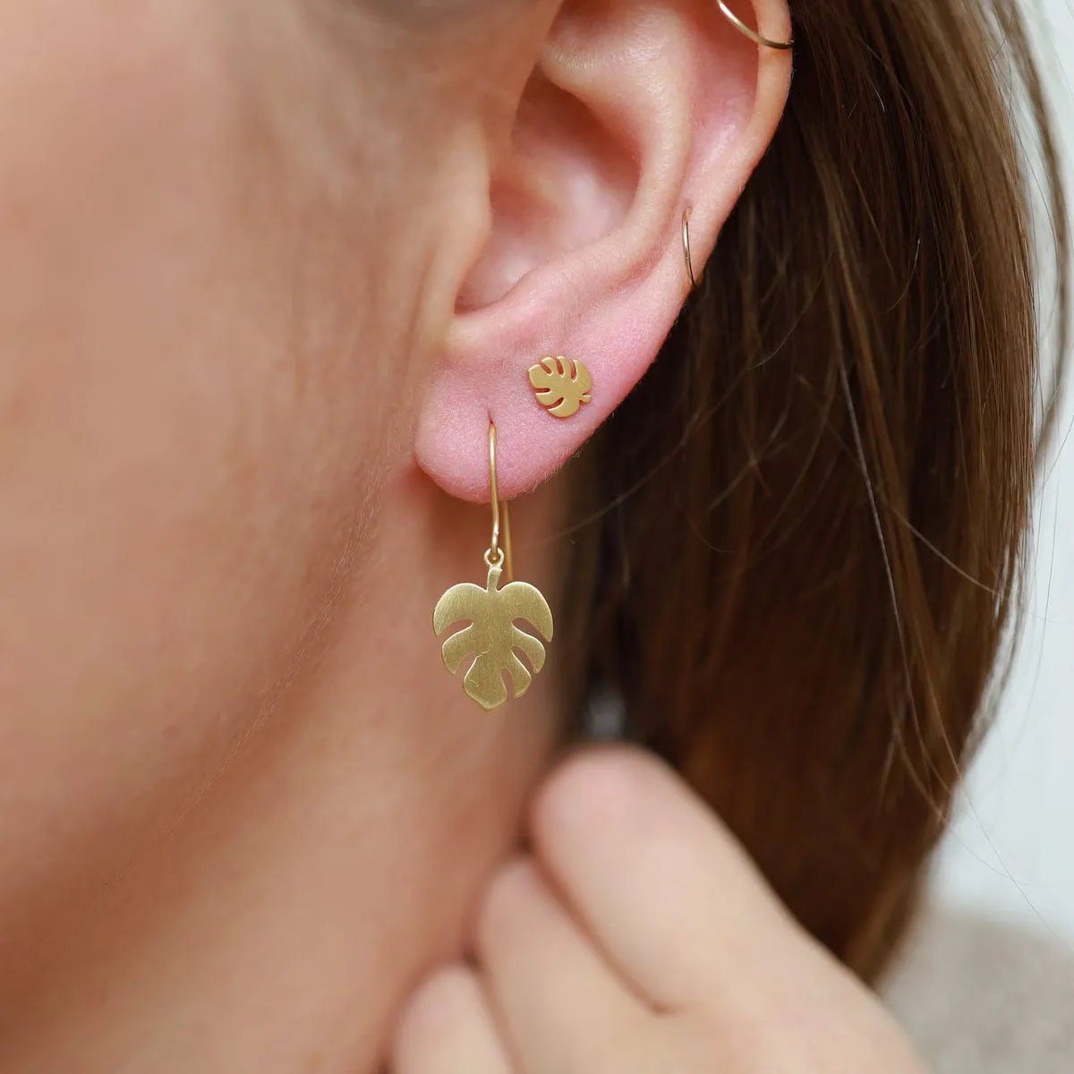 Monstera Leaf Earring - Brushed Gold Vermeil