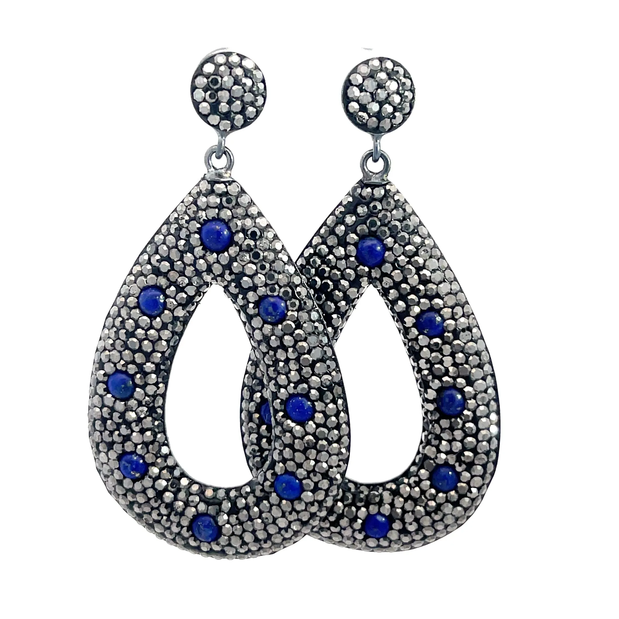 Open Teardrop Gemstone 925 Sterling Silver Statement Earring