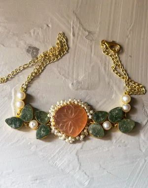 Orange Teardrop & Fluorite Necklace