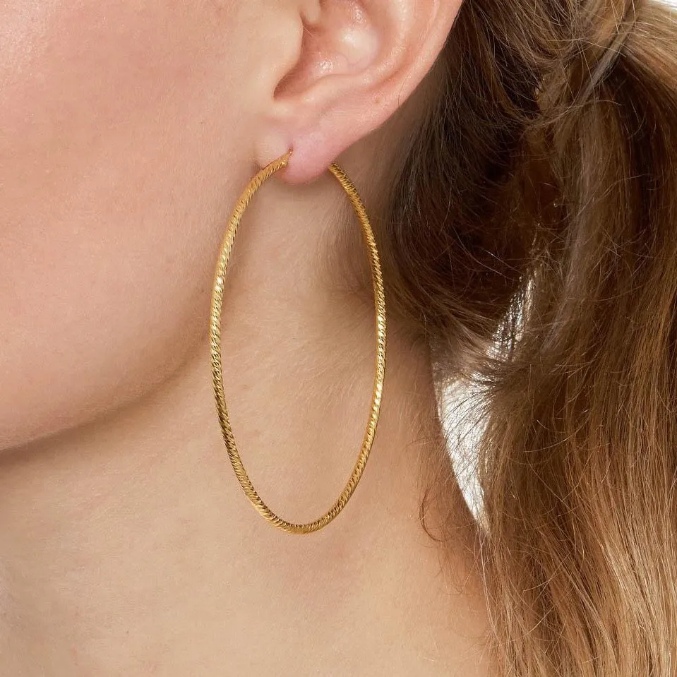 Oversized XXL Sparkly "Roma" Hoop Earrings - Silver