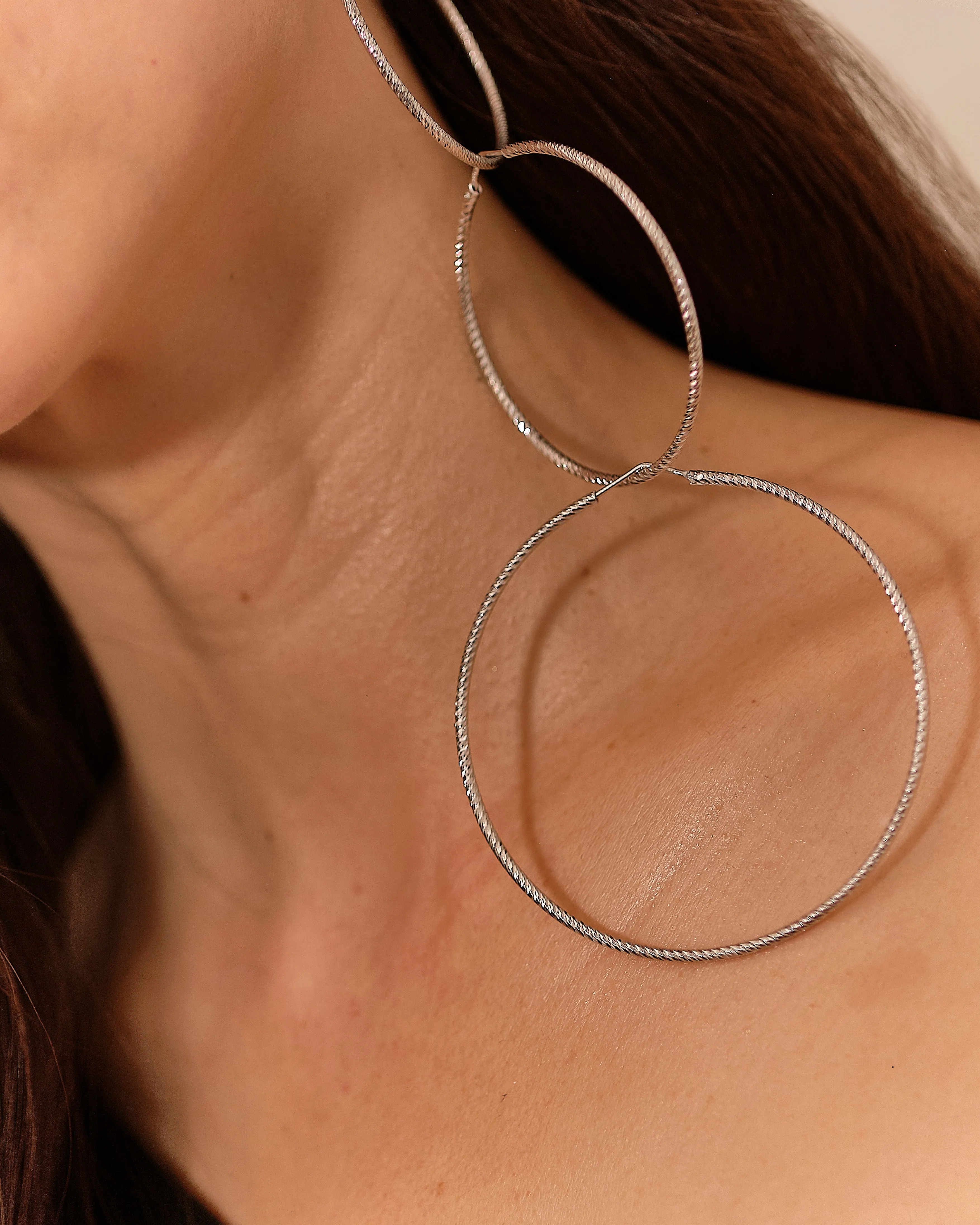 Oversized XXL Sparkly "Roma" Hoop Earrings - Silver