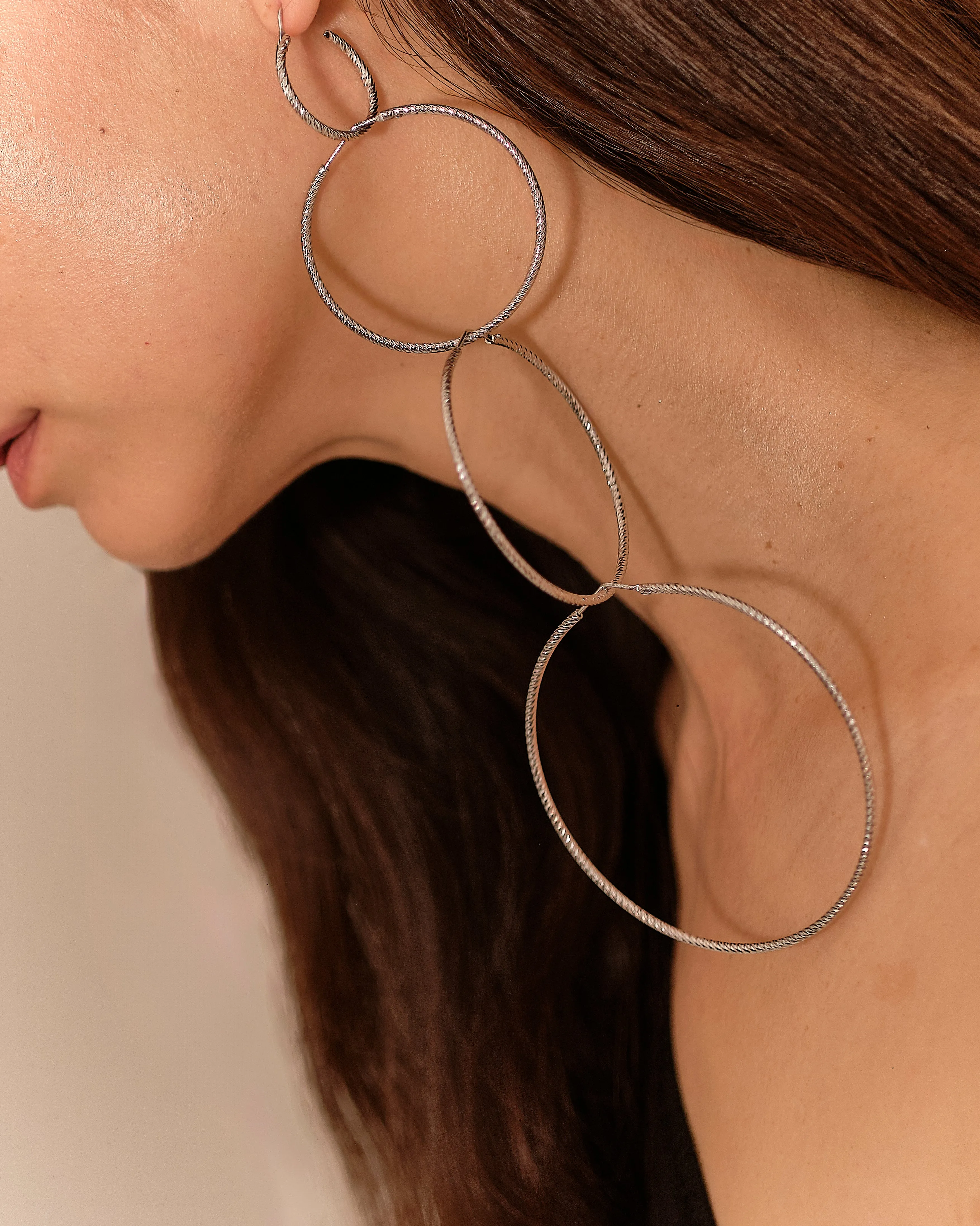 Oversized XXL Sparkly "Roma" Hoop Earrings - Silver