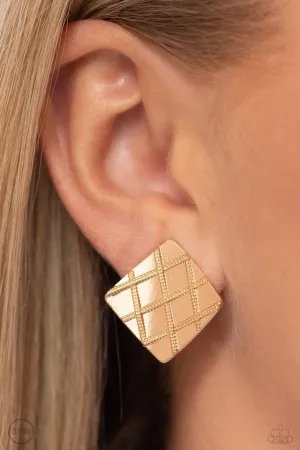 Paparazzi Earring ~ PLAID and Simple - Gold