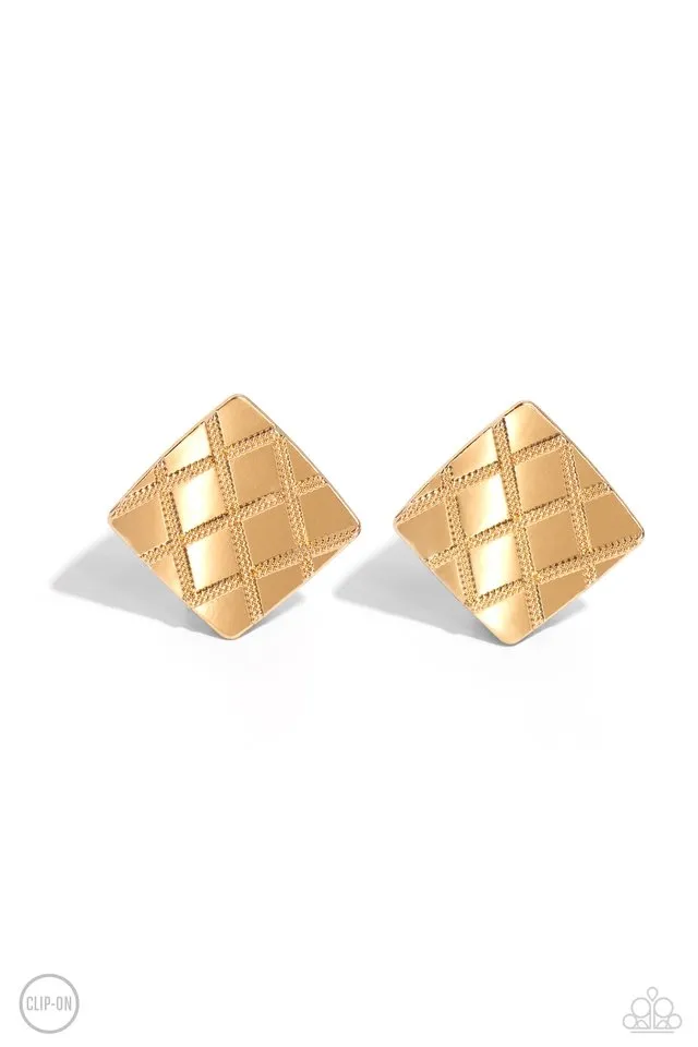 Paparazzi Earring ~ PLAID and Simple - Gold