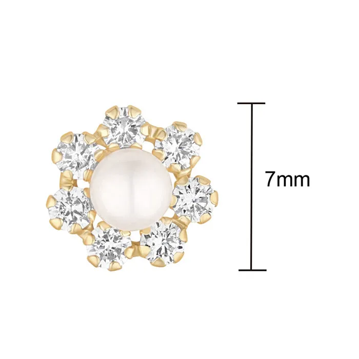 Pearl & White Stone Flower Stud Earrings