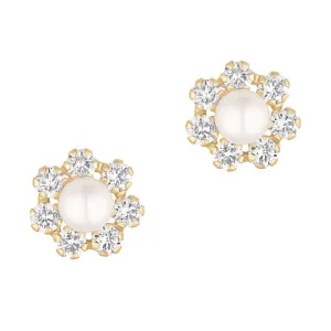 Pearl & White Stone Flower Stud Earrings