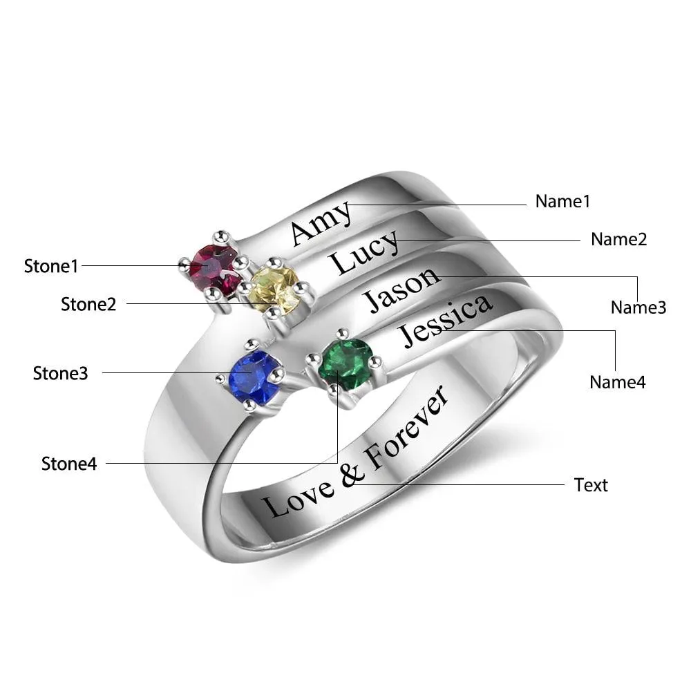 Personalized Geometric Shape 925 Sterling Silver Ring With Cubic Zirconia Stones