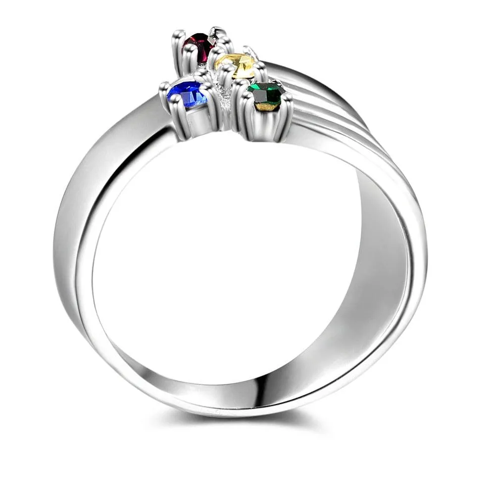 Personalized Geometric Shape 925 Sterling Silver Ring With Cubic Zirconia Stones