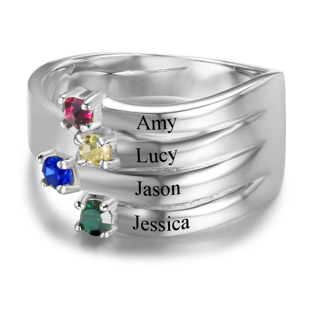 Personalized Geometric Shape 925 Sterling Silver Ring With Cubic Zirconia Stones