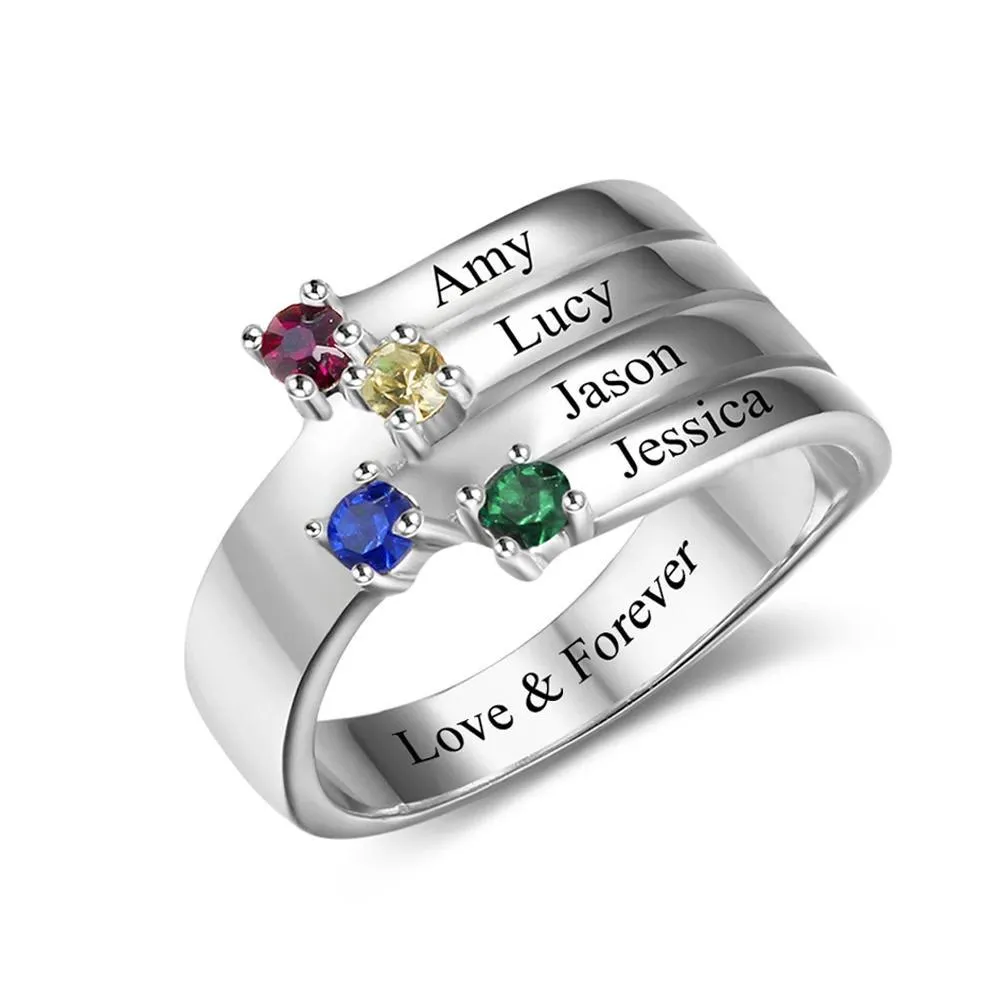 Personalized Geometric Shape 925 Sterling Silver Ring With Cubic Zirconia Stones