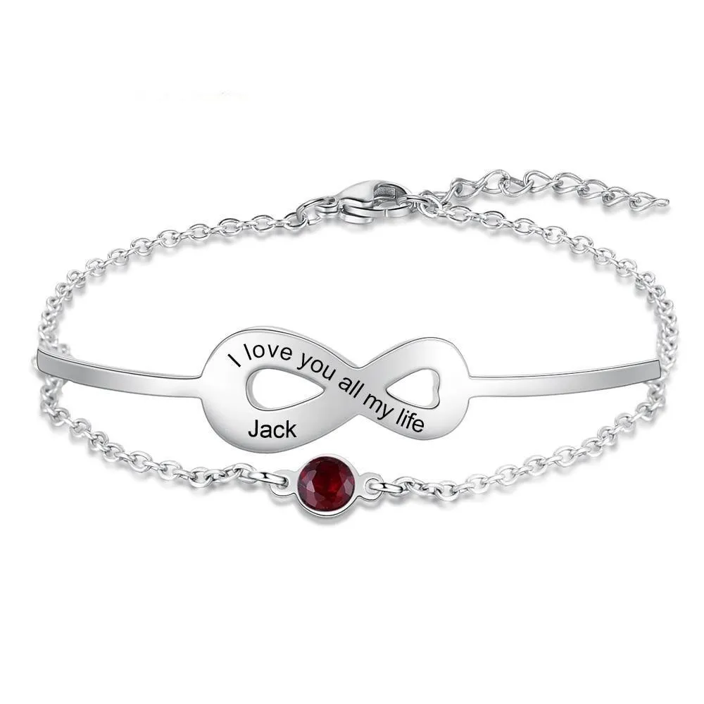 Personalized Stainless Steel Bracelet For Women Birthstone Engraved Bracelet For Women