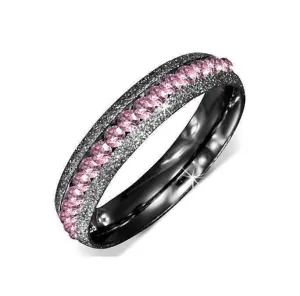 Pink & Black Channel Set CZ Eternity 316 Stainless Steel Ring