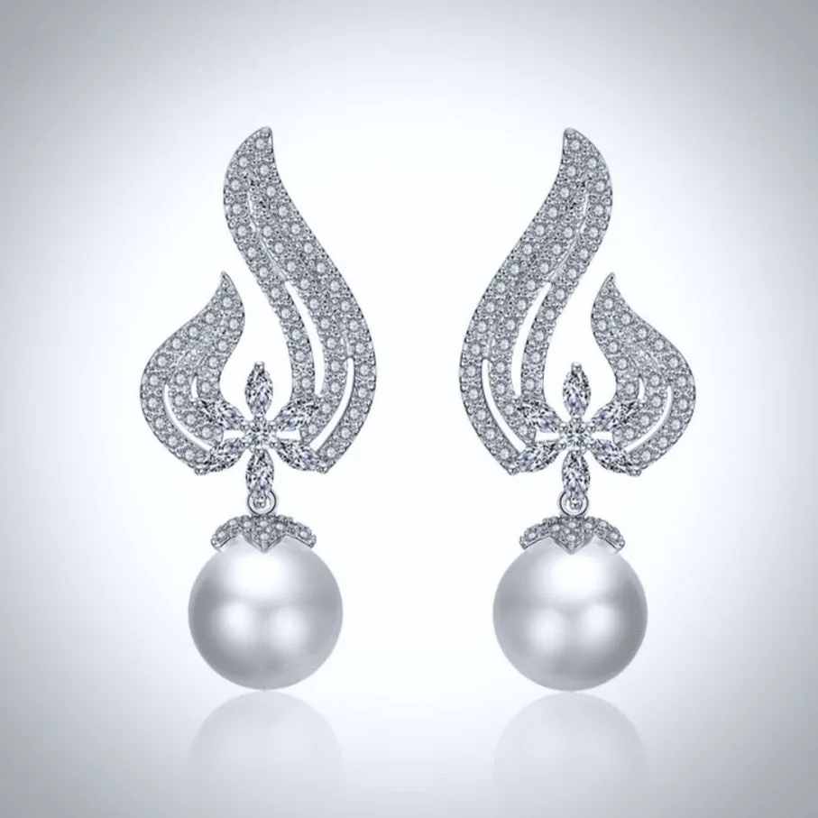 "Lavinia" - Pearl and Cubic Zirconia Bridal Earrings - Available in Silver, Rose Gold and Yellow Gold