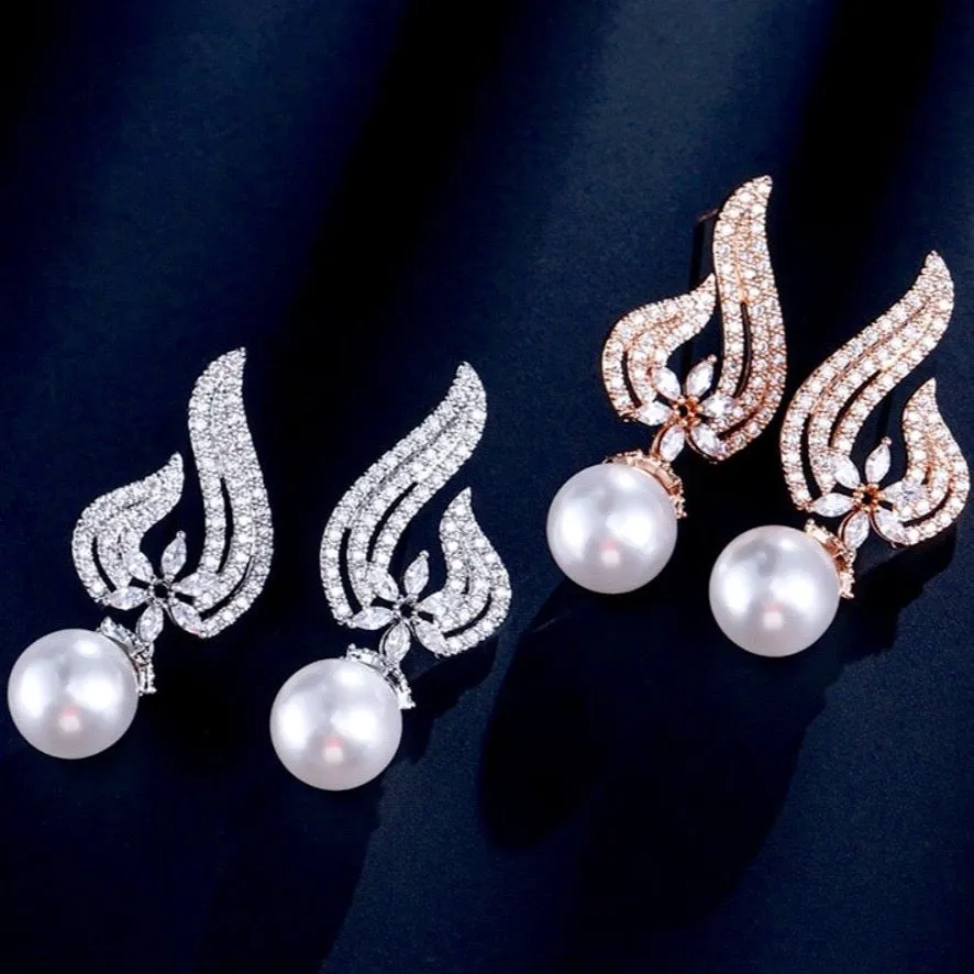 "Lavinia" - Pearl and Cubic Zirconia Bridal Earrings - Available in Silver, Rose Gold and Yellow Gold