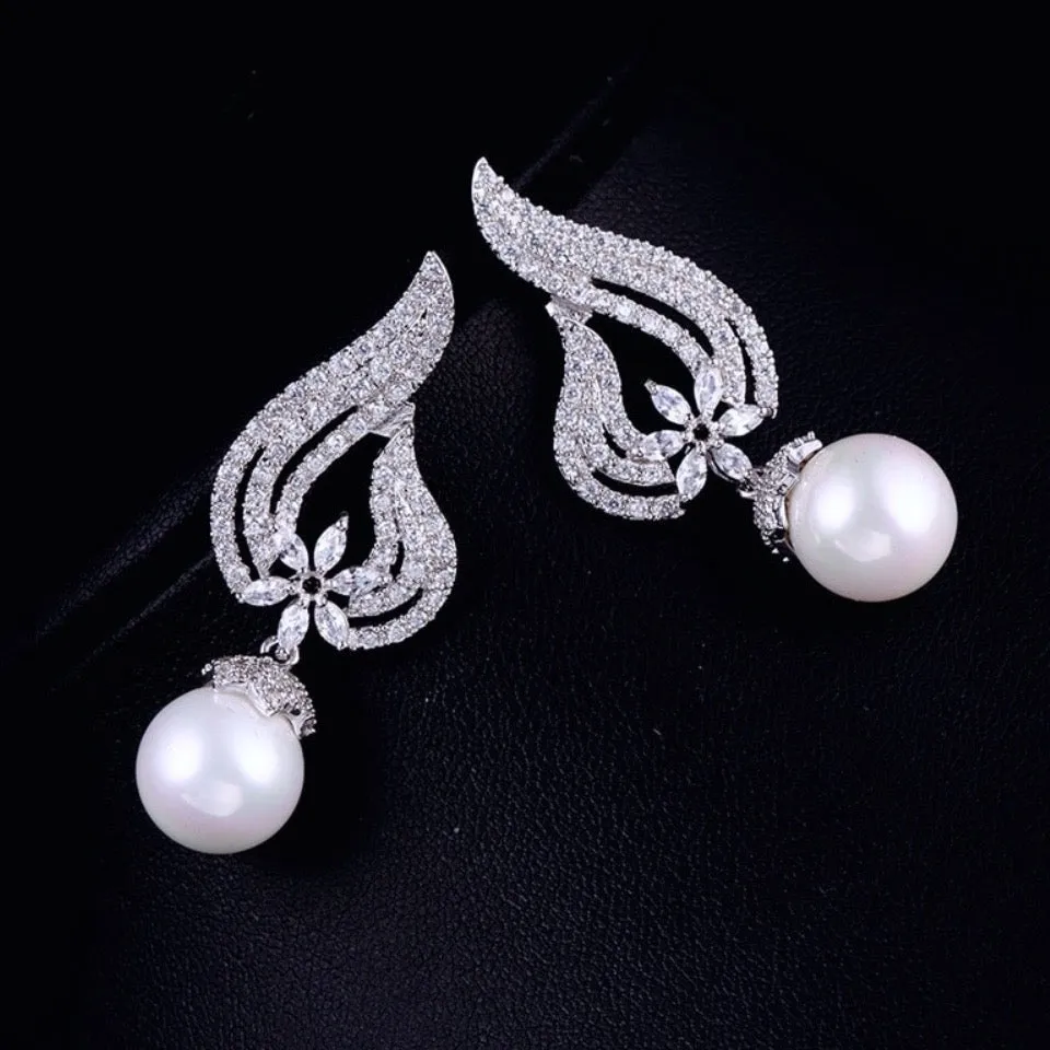 "Lavinia" - Pearl and Cubic Zirconia Bridal Earrings - Available in Silver, Rose Gold and Yellow Gold