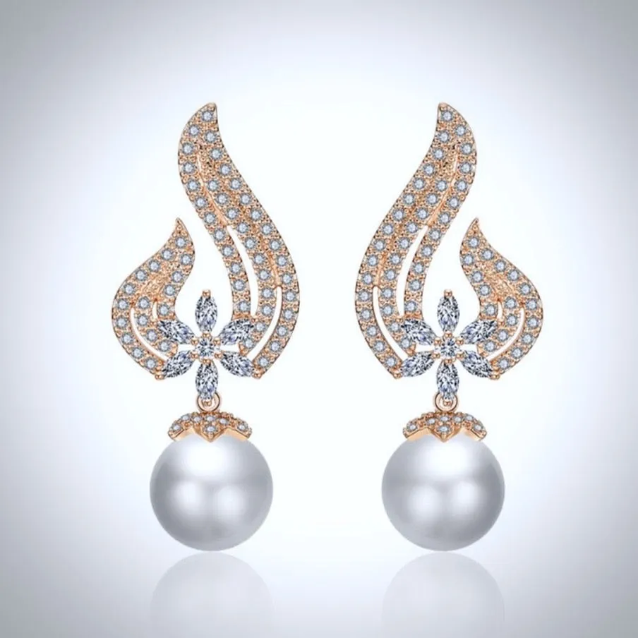 "Lavinia" - Pearl and Cubic Zirconia Bridal Earrings - Available in Silver, Rose Gold and Yellow Gold