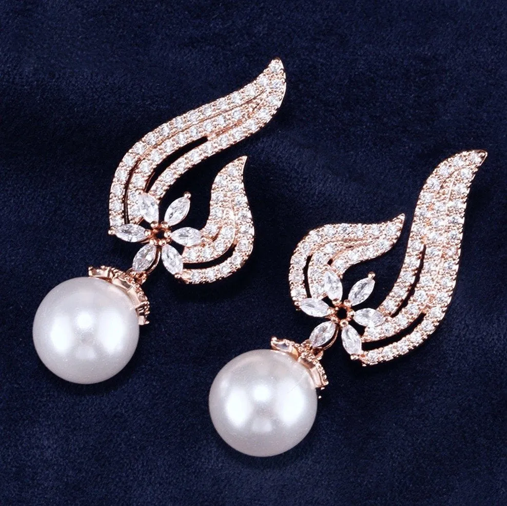 "Lavinia" - Pearl and Cubic Zirconia Bridal Earrings - Available in Silver, Rose Gold and Yellow Gold