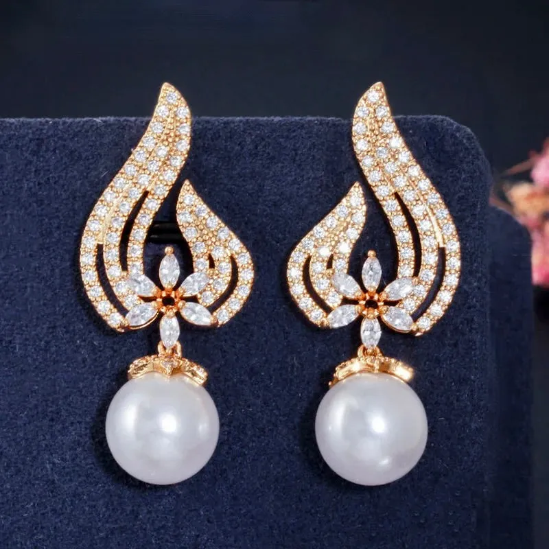 "Lavinia" - Pearl and Cubic Zirconia Bridal Earrings - Available in Silver, Rose Gold and Yellow Gold