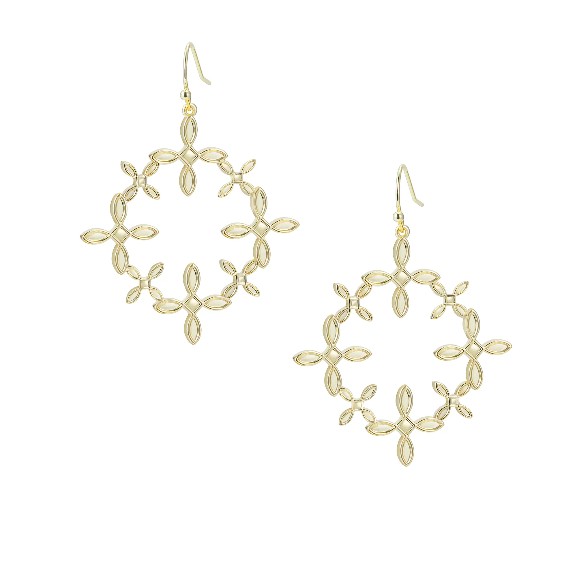 Radiant Cross Drop Earrings in Gold