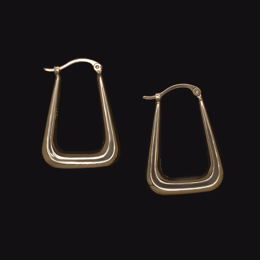 RECTANGLE HOOP EARRINGS 14K YELLOW GOLD DANGLE DROP CLASSIC ANNIVERSARY GIFT