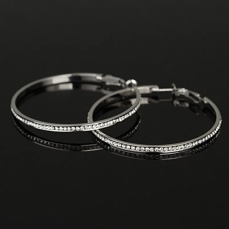 Rhinestone Circle Simple big circle gold hoop earrings for women