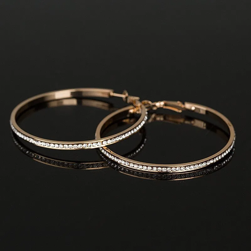 Rhinestone Circle Simple big circle gold hoop earrings for women