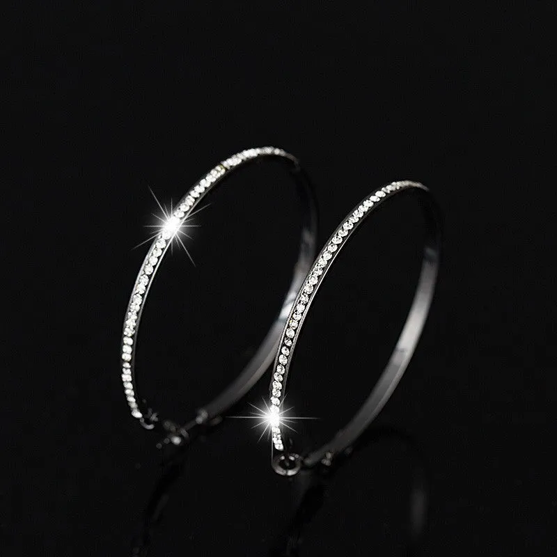 Rhinestone Circle Simple big circle gold hoop earrings for women